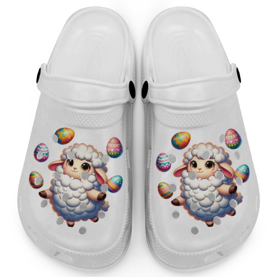 Colorful Easter Egg Juggling Lamb Cartoon Clogs