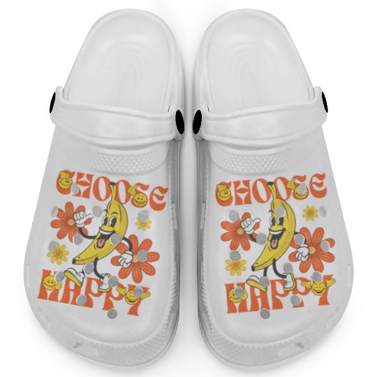 Choose Happy Retro Banana Mascot Clogs