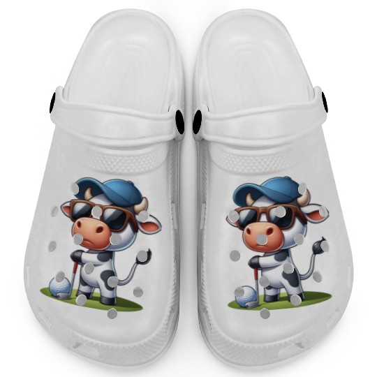 Cow Golfer Golf Course Dog Owner Clogs