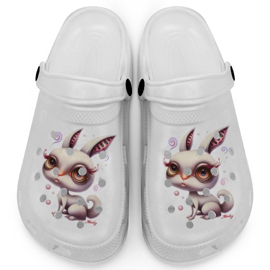 Enchanted Whimsy: Magical Realist White Rabbit Clogs