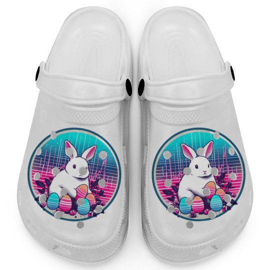 White Easter Bunny with Eggs Clogs