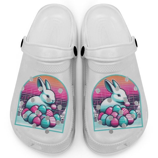 Synthwave Easter Bunny with Eggs Clogs