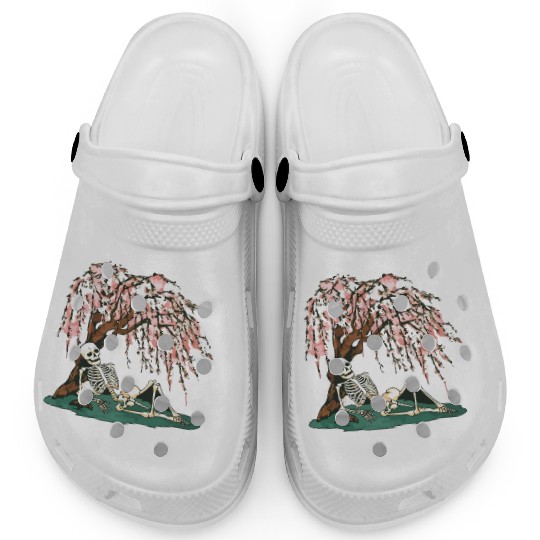 Skeleton in Repose Under a Cherry Blossom Tree Clogs