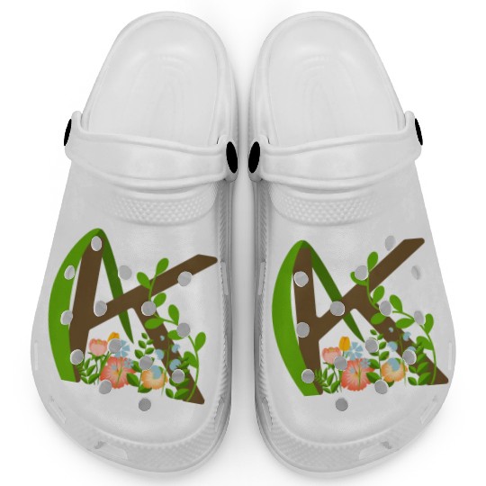 Capital letter K monogram and wildflowers Clogs
