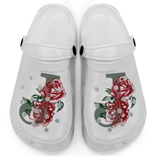 Capital letter J monogram and contour rose flowers Clogs