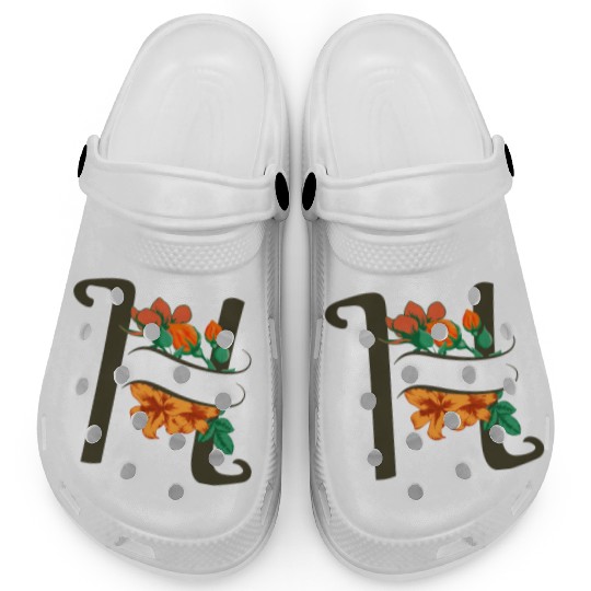 Capital letter H monogram with roses and lily Clogs