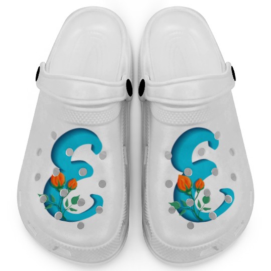 Three dimensional capital letter E rose monogram Clogs