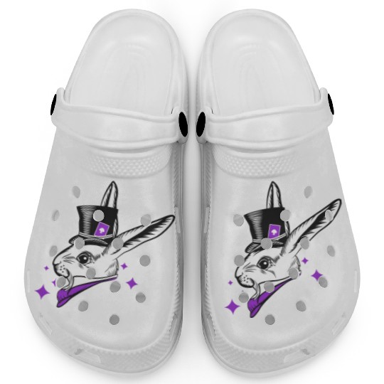 white rabbit head with top hat Clogs