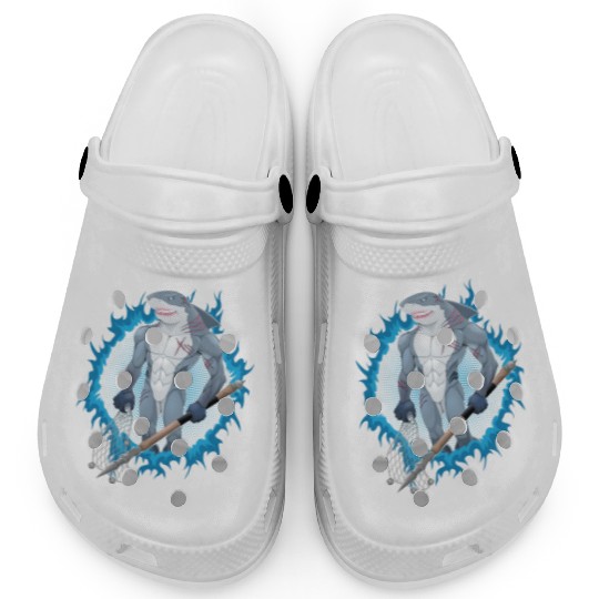 Shark Mutant With Blue Fire Background Clogs