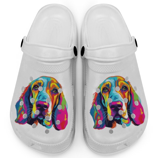 Watercolor Colorful Basset Hound Clogs