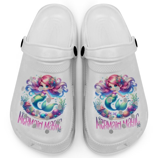 Cute Mermaid Magic Graphic, Colorful Ocean Fantasy Clogs
