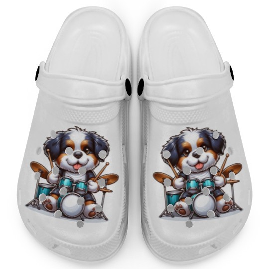Cool Bernese Mountain Dog Drummer Design Clogs