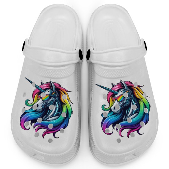 Cool Cyborg Unicorn Rainbow Clogs
