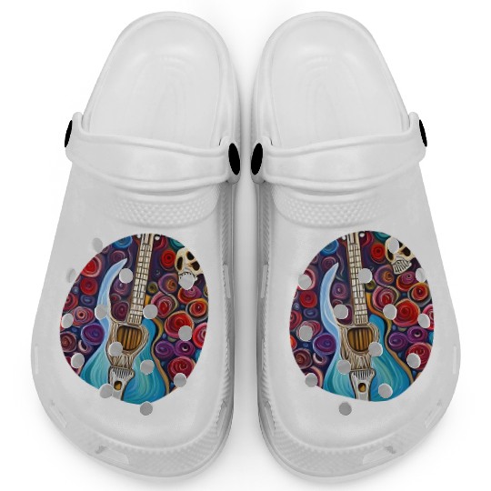 Blue Electric Guitar, Skull and Roses Clogs