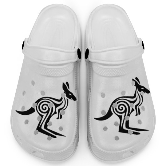 Kangaroo Tribal Style Swirl Vector Design 1 Color Clogs