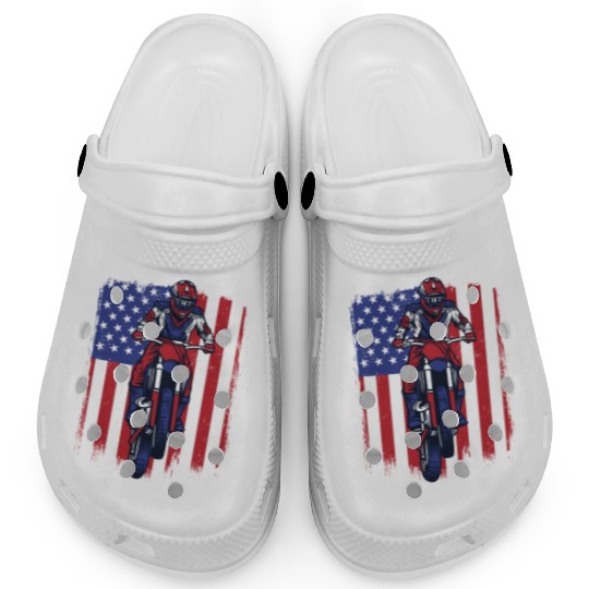 Motocross American Flag Motorcycle Racing Riders Clogs