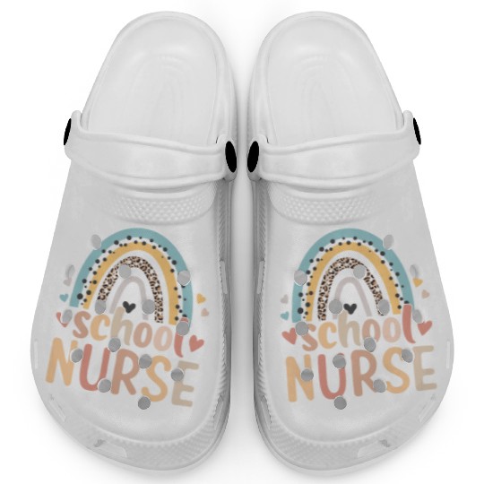 Rainbow Leopard Print School Nurse Back To School Clogs
