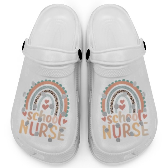 Rainbow Leopard Print School Nurse Back To School Clogs