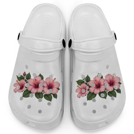 Tropical pink hibiscus flowers Clogs