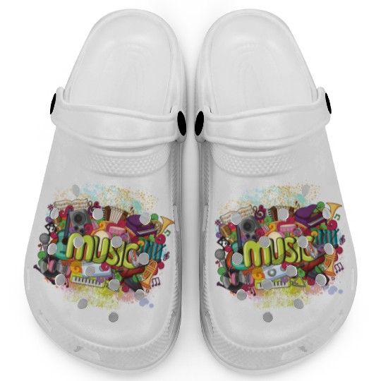 Music Theme Guitar Piano Song Drum Speaker Clogs
