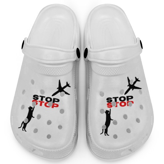 Funny Hilarious Cat Kitty Stop Airplane In Mid Air Clogs