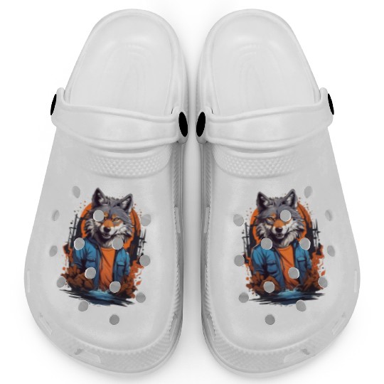 Design style wolf cartoon Clogs