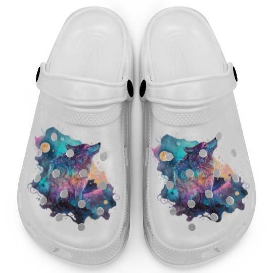 Wolf Print, Cosmic Wolves, Animal Print, Cosmos Clogs
