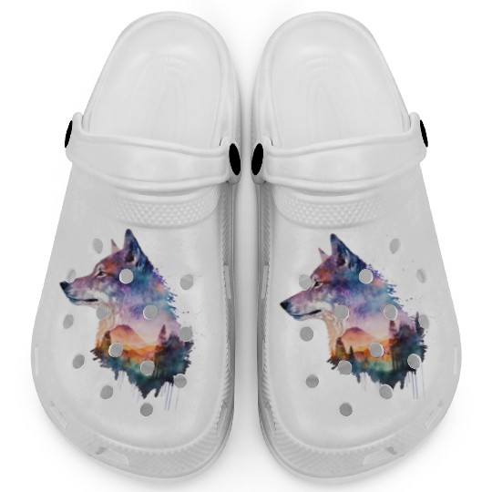 Wolf Print, Cosmic Wolves, Animal Print, Cosmos Clogs