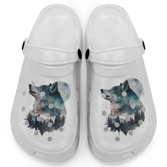 Wolf Print, Cosmic Wolves, Animal Print, Cosmos Clogs