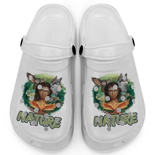Nature-Inspired Wolf Owl Turtle Phoenix Woman Clogs
