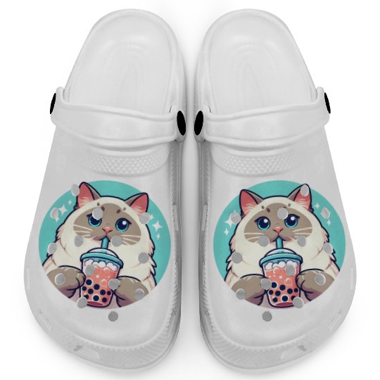 Siamese cat having bubble tea Clogs