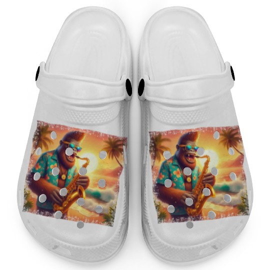 Bigfoot Saxophone Vacation Sunset Clogs