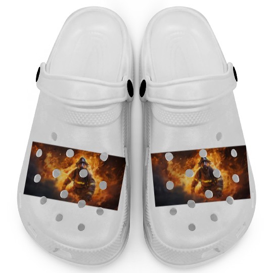 Firefighter in burning fire - Fire fighter head we Clogs