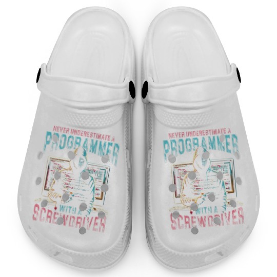 Robotics Engineer Programmer With A Screwdrive Clogs