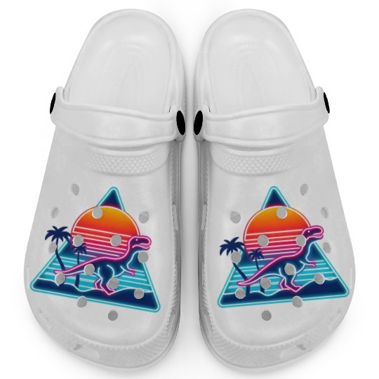 Retro dinosaurs in the 80s triangle Clogs