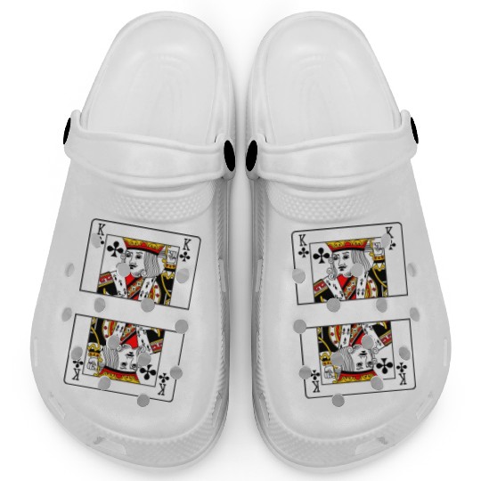 Playing card clover king with banner space Clogs