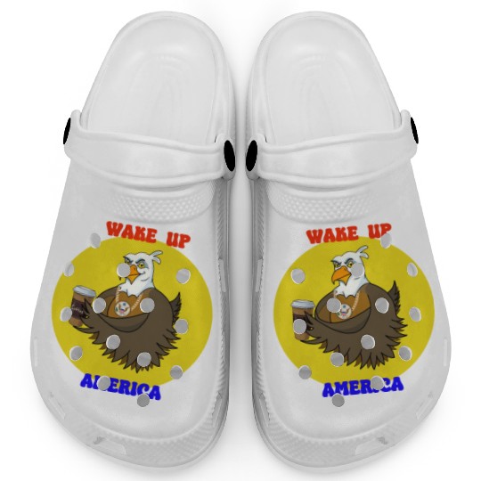 Wake Up America - Bald Eagle Drinking Coffee Clogs