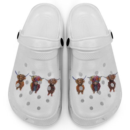 CoW PRiNT ANiMaL PRiNT HiGHLaND CoWS ' ALL THRee ' Clogs