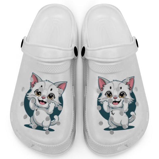 Cute White Happy Surprise Cat Clogs