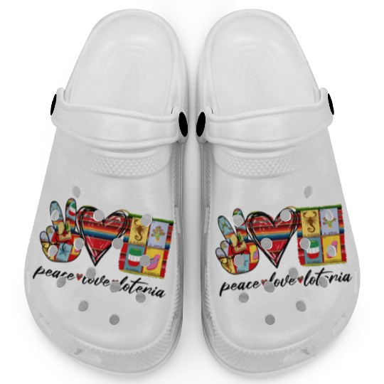 Peace Love Loteria Serape Mexican Bingo Card Clogs