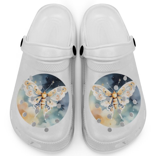 Dreamlike Flight: A Moth's Dance Among the Stars Clogs