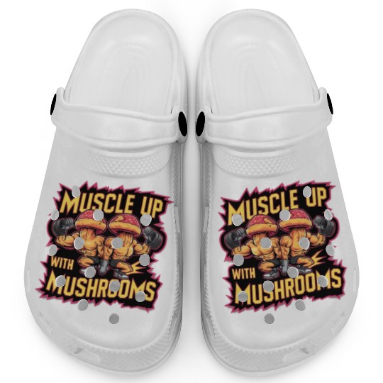 Muscle Up Mushroom Vintage Neon Line Comic Retro Clogs