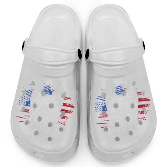 US Flag Belgian Malinois Wearing Sunglasses Clogs