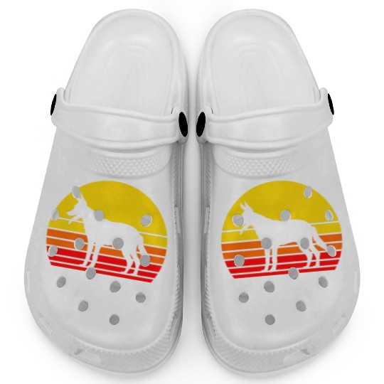 Retro Sunset Dog Silhouette Belgian Malinois Dog Clogs