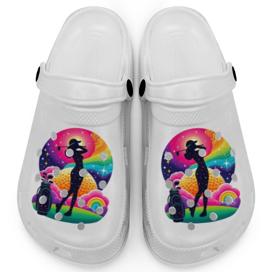 Womens Golf Galactic Clogs-Off Golfing Among Stars