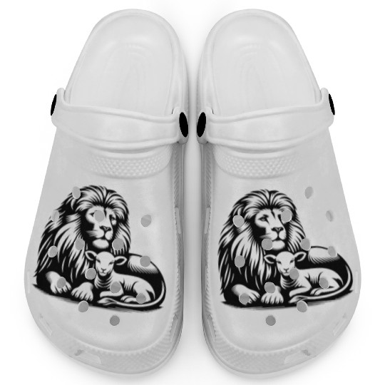 Lion and Lamb Black Design Christian Clogs