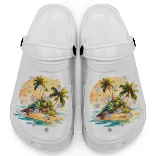 Tropical Watercolor Paradise, Summer Clipart Clogs