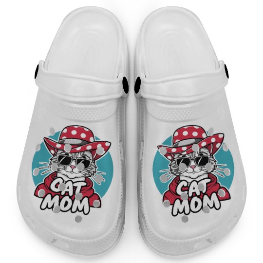 Cat Mom Funny cat with sunglasses, hat and clothes Clogs
