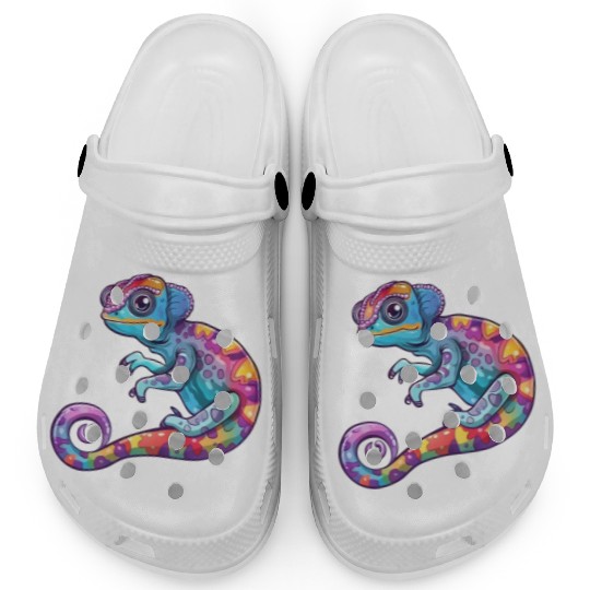 Colorful Chameleon Fantasy Creature Clogs