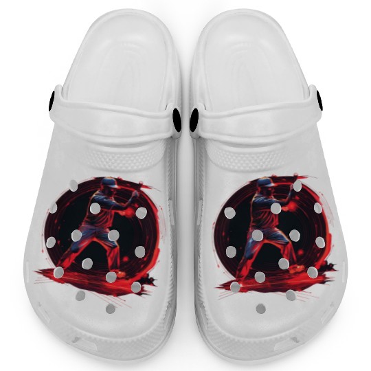 Baseball Pitcher in Red Neon, Pop Art Clogs